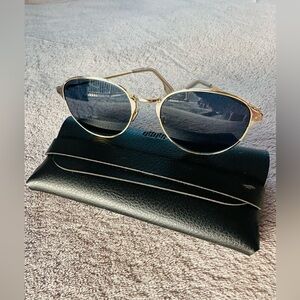 Zanzan Unisex Arango Gold Blue Oval Thin Frame Sunglasses Italy 19 55 135